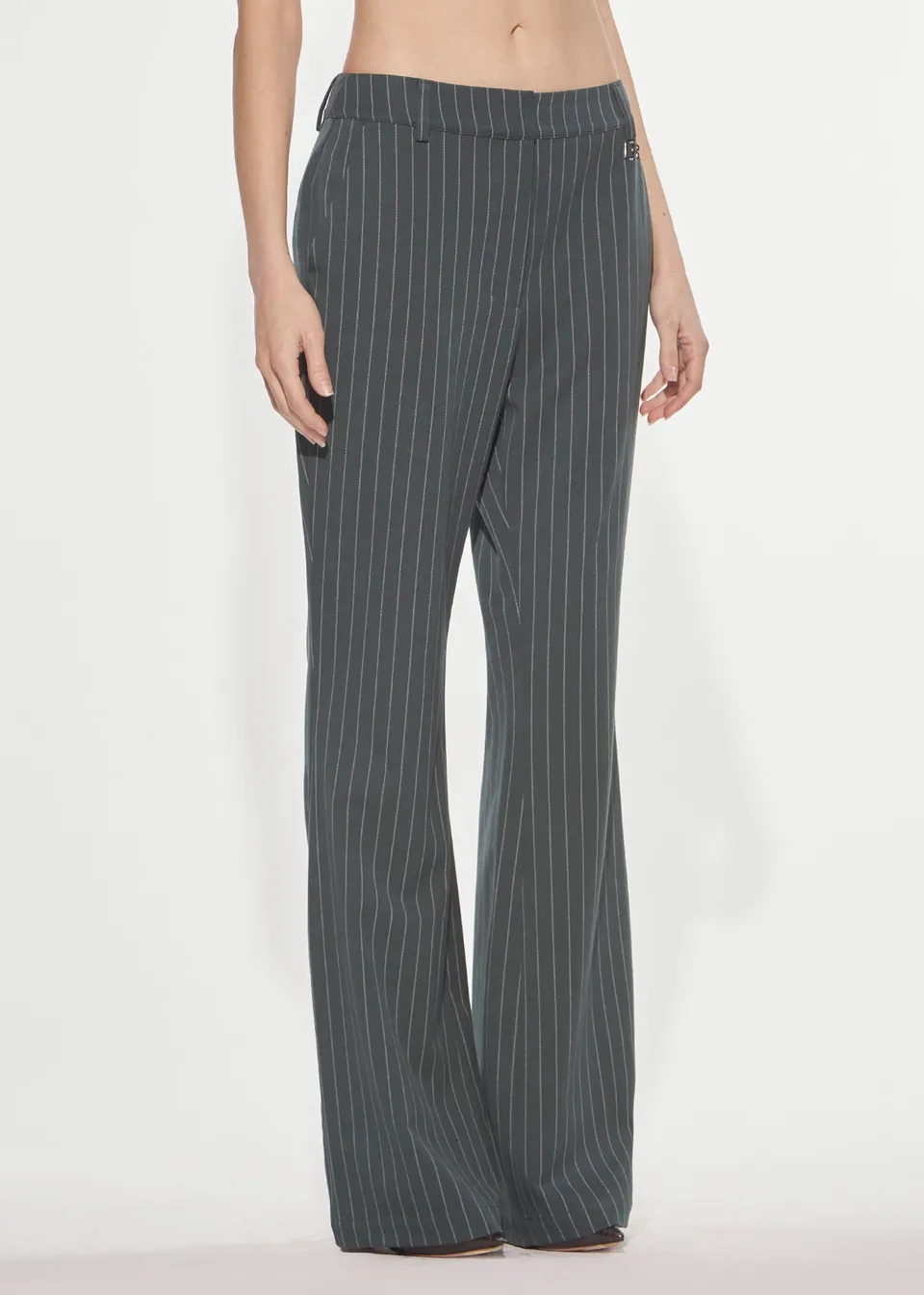 Denny Rose Flare Hose grün lang Nadelstreifen