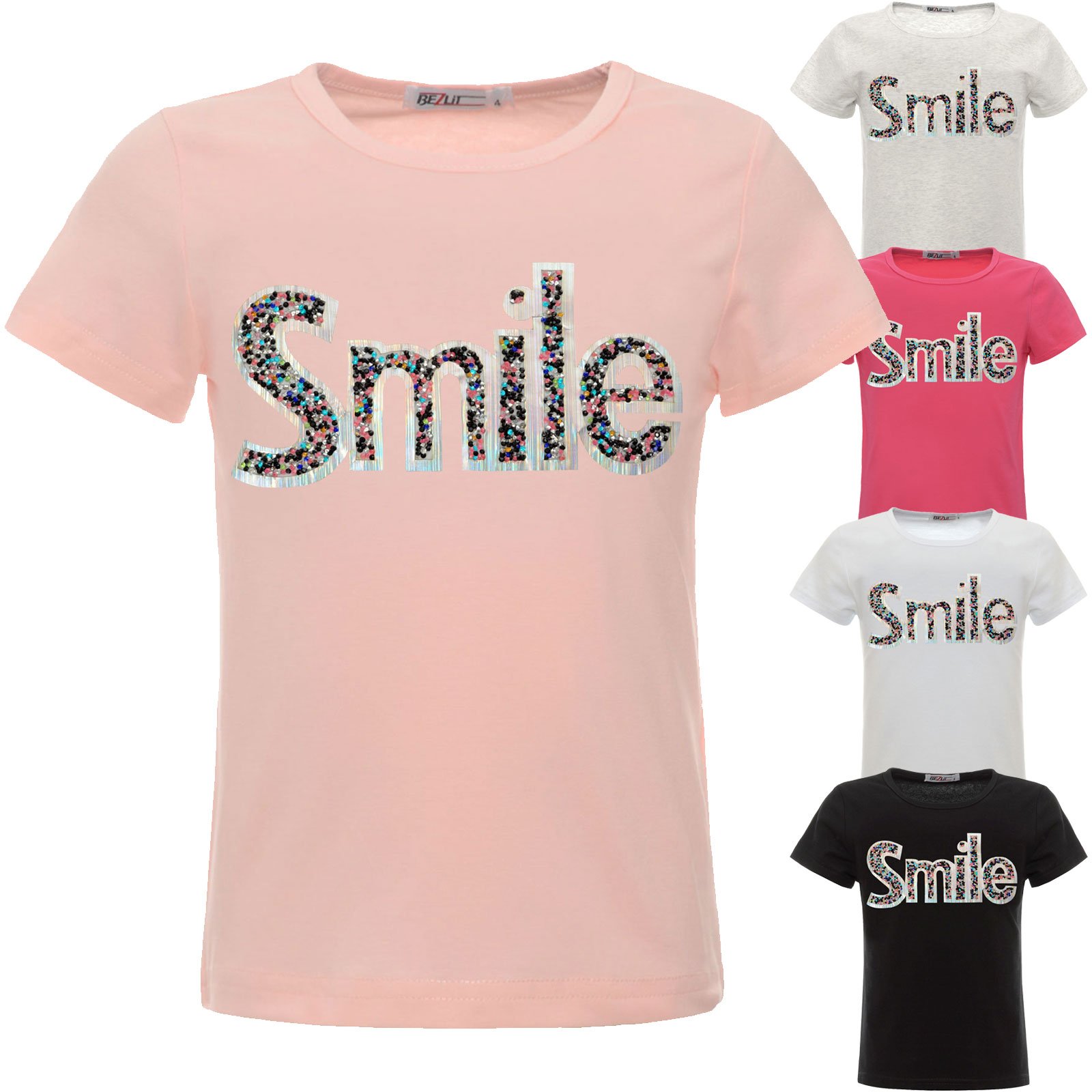 BEZLIT Mädchen T-Shirt Smile Glitzer Grau Baumwolle