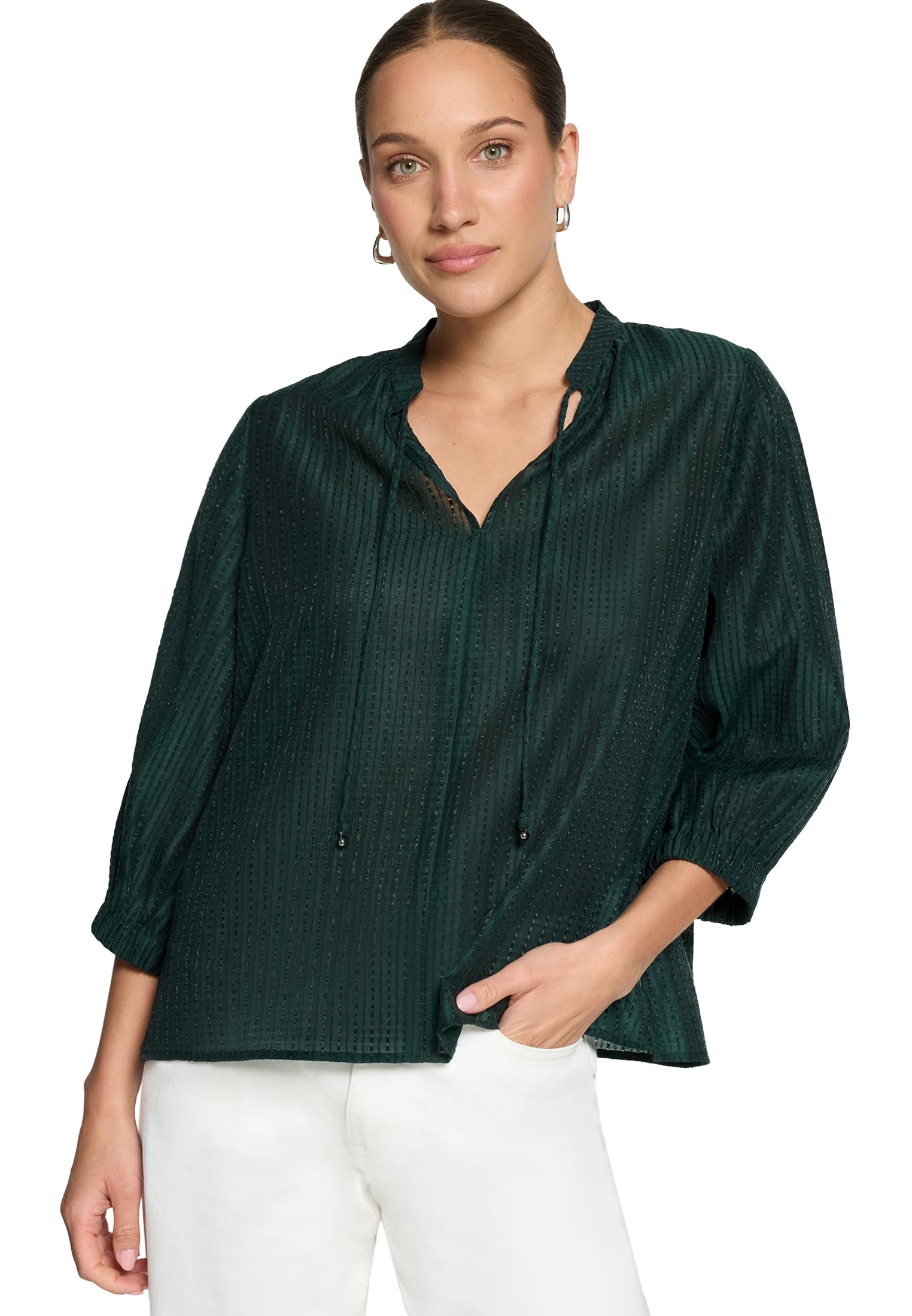 zero Bluse Kurz 3/4 Arm Bluse mit Bindeband Uni