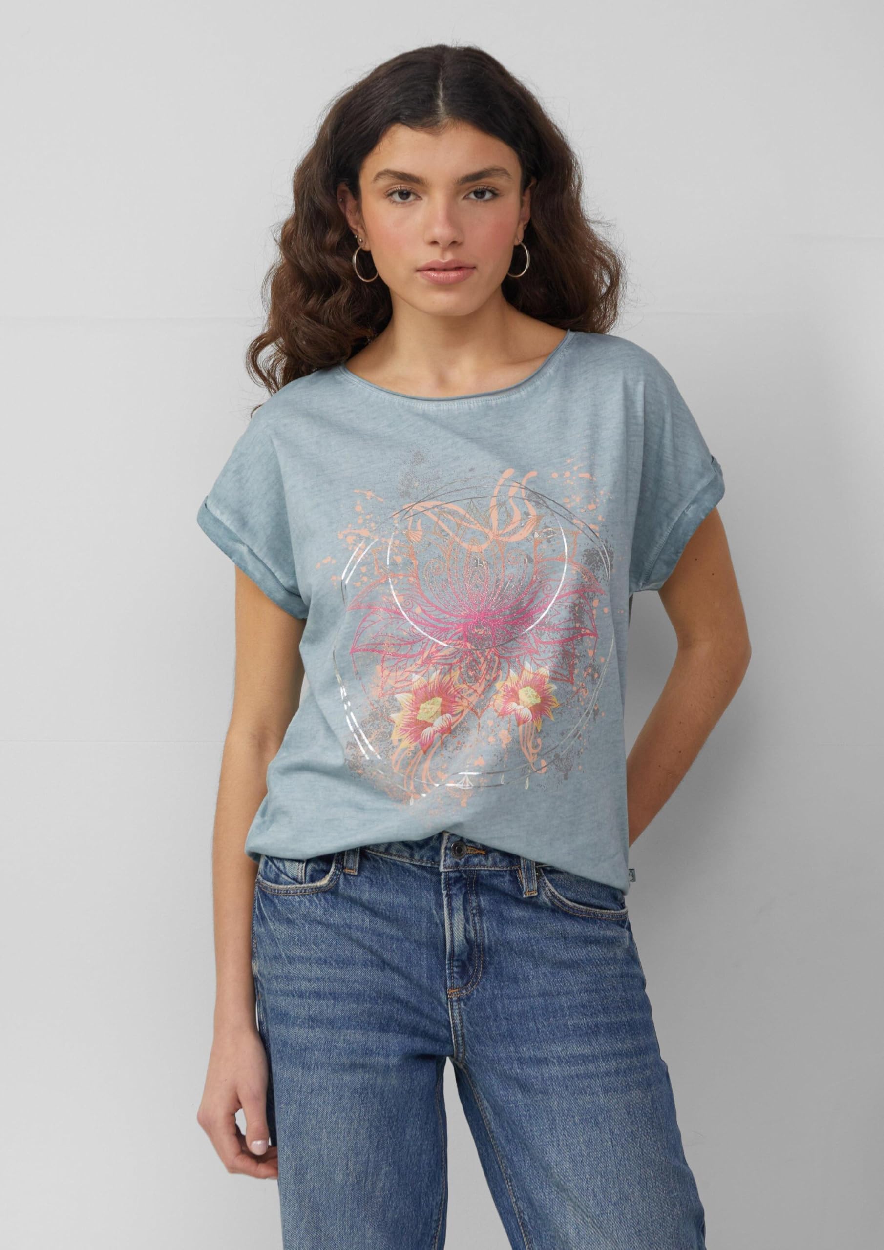 s.Oliver QS Oversize-Shirt S Salbeigrün Frontprint
