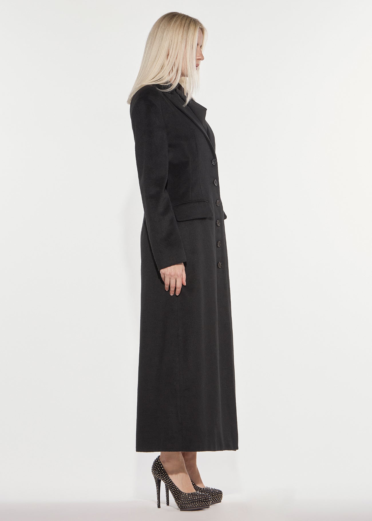 Denny Rose Mantel Hourglass Wollmix Schwarz Lang