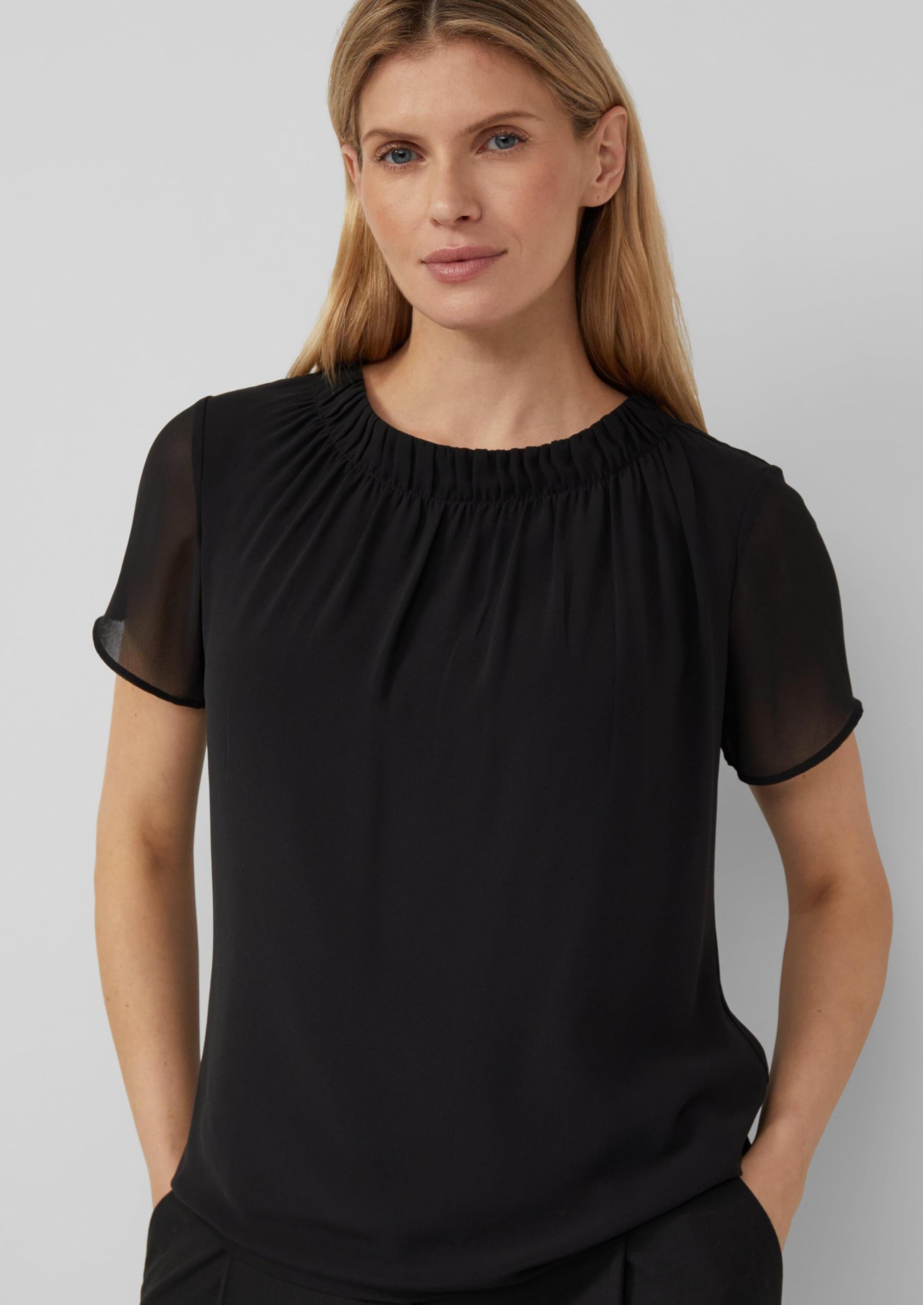 s.Oliver Chiffon-Bluse Kurzarm Gr. 38 mit Raffung