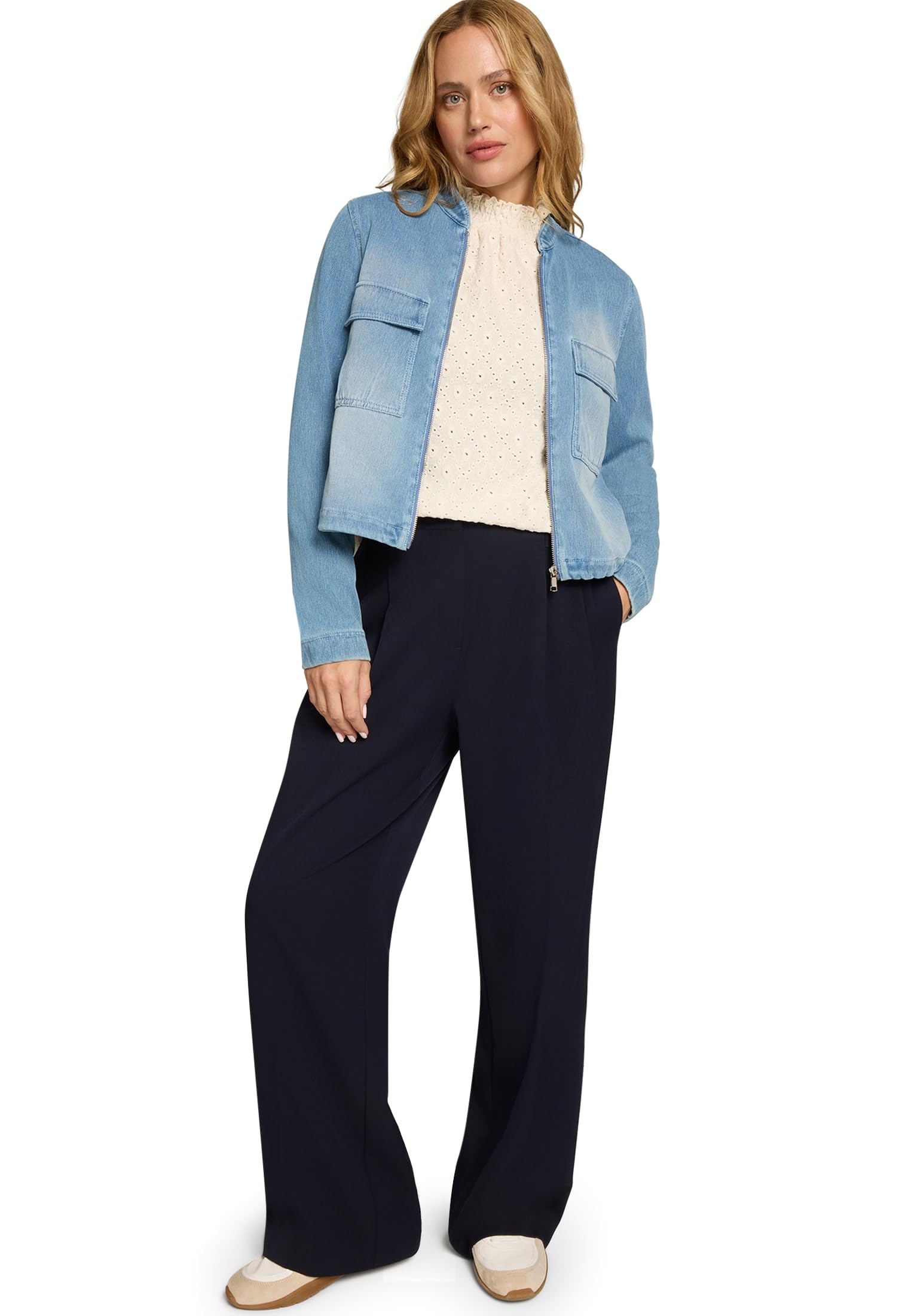 zero Bluse mit Lochmuster Damen Eggnog Gr. 40 luftig