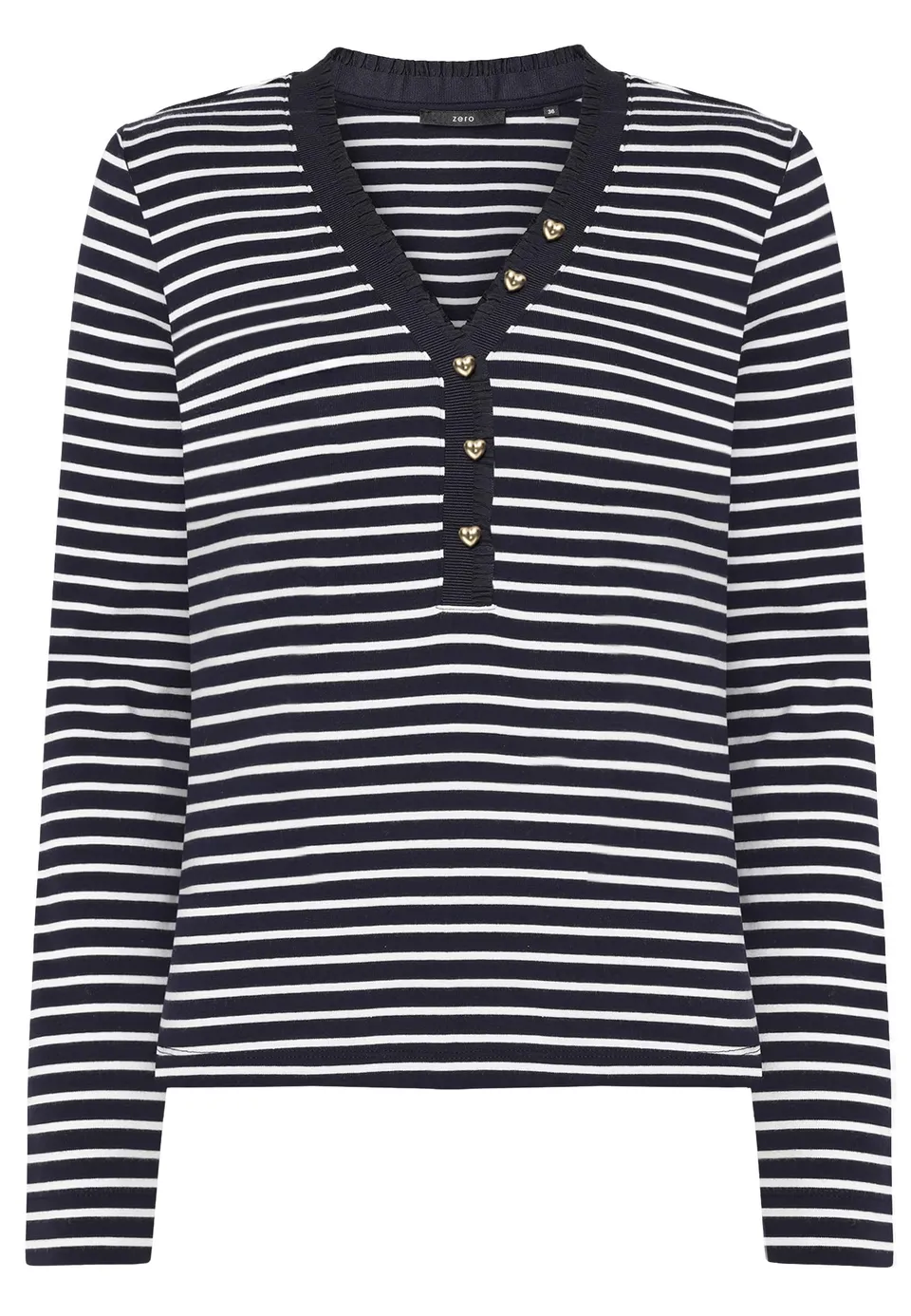 zero Ringelshirt Knopfleiste Damenshirt 38 Dark BlueCream gestreift