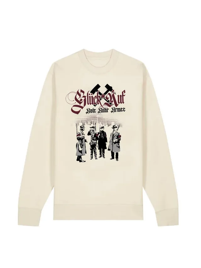 dna merch Glück auf Rote Ruhr Armee 1920 Rundhalspullover Faded White