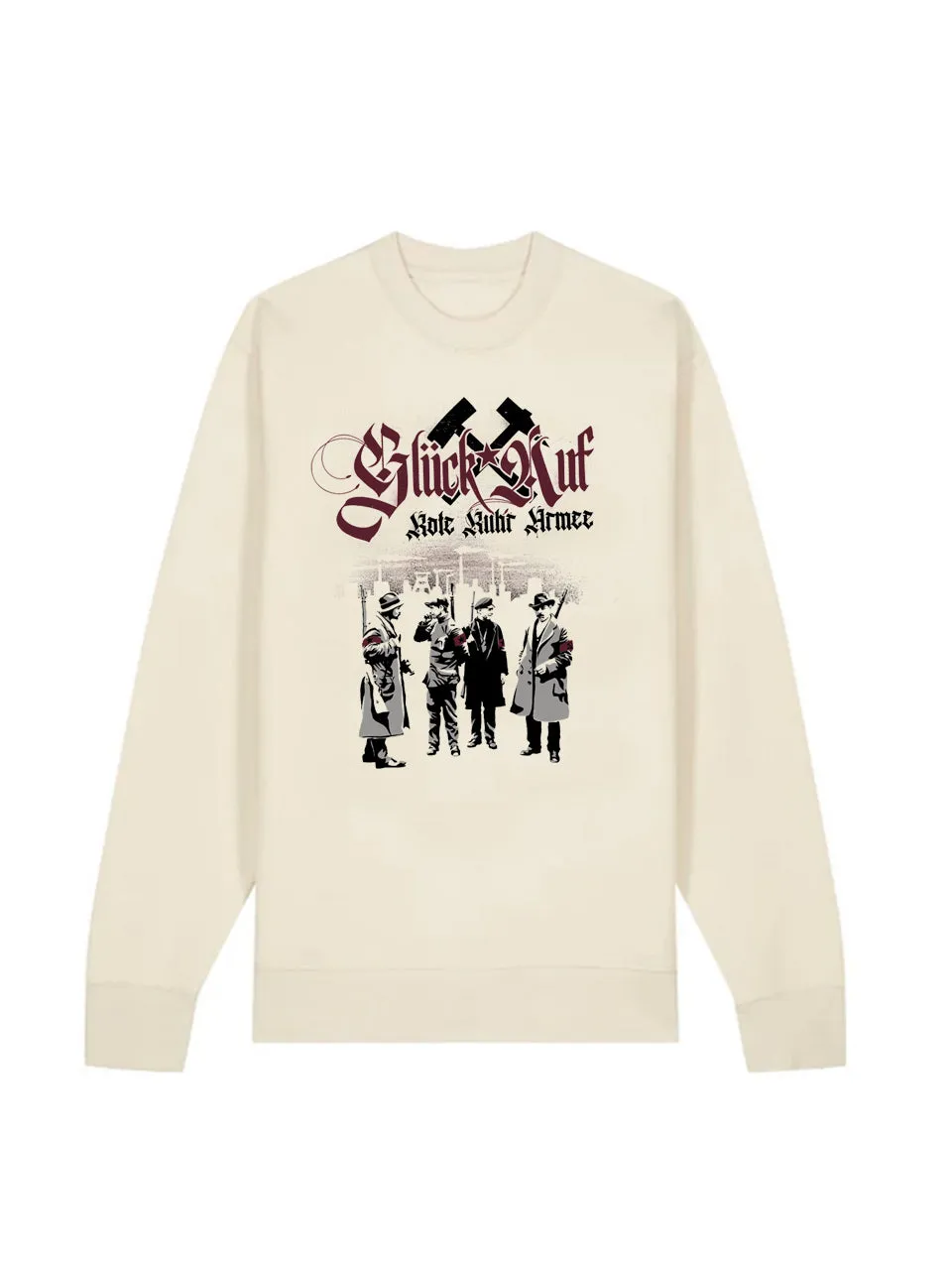 dna merch Glück auf Rote Ruhr Armee 1920 Rundhalspullover Faded White