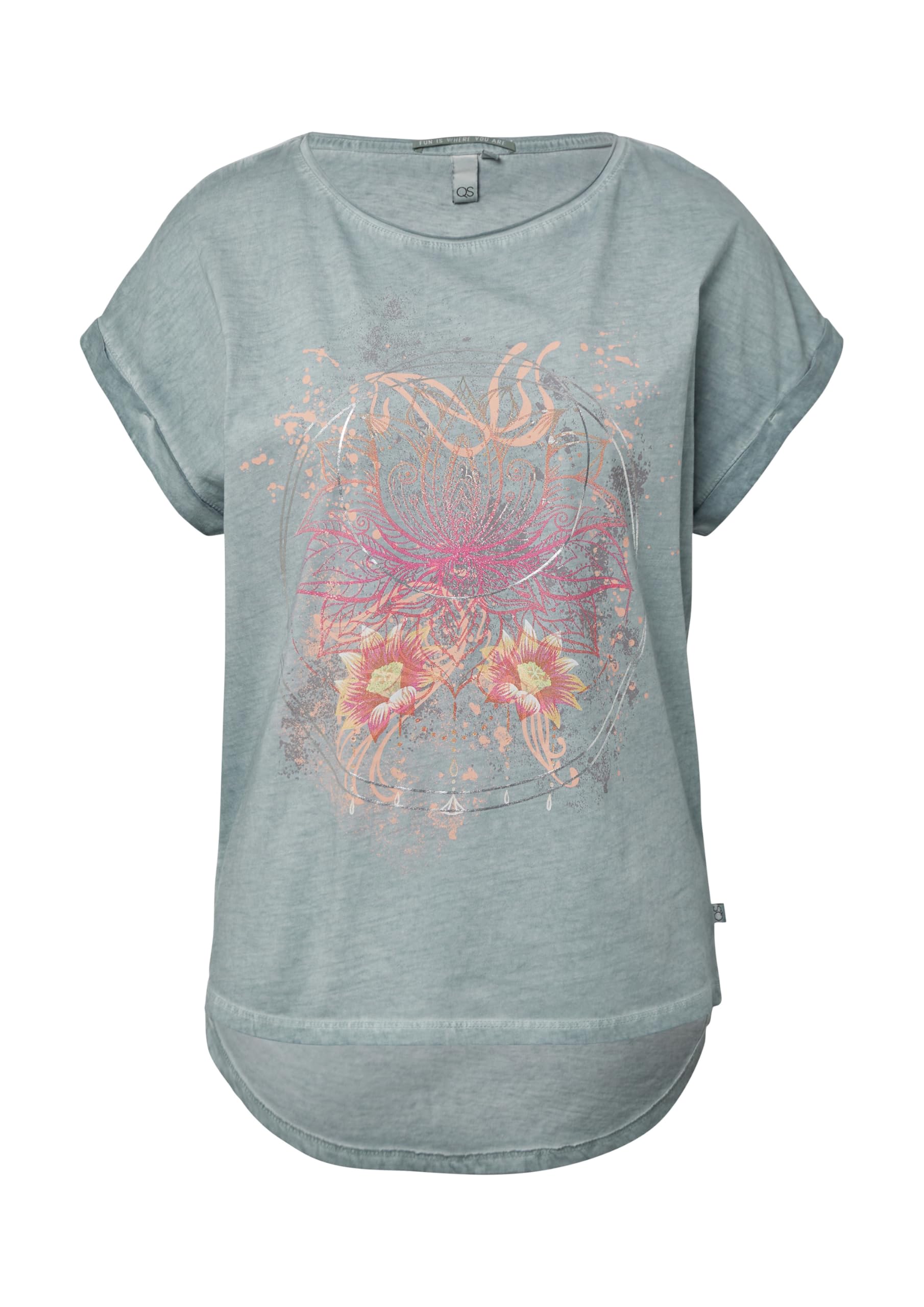 s.Oliver QS Oversize-Shirt S Salbeigrün Frontprint