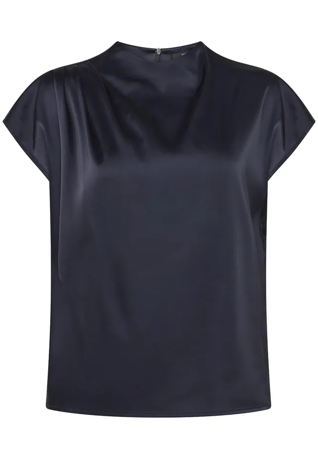 zero Damen Satin-Bluse mit Kragen figurumspielend Kurzarm