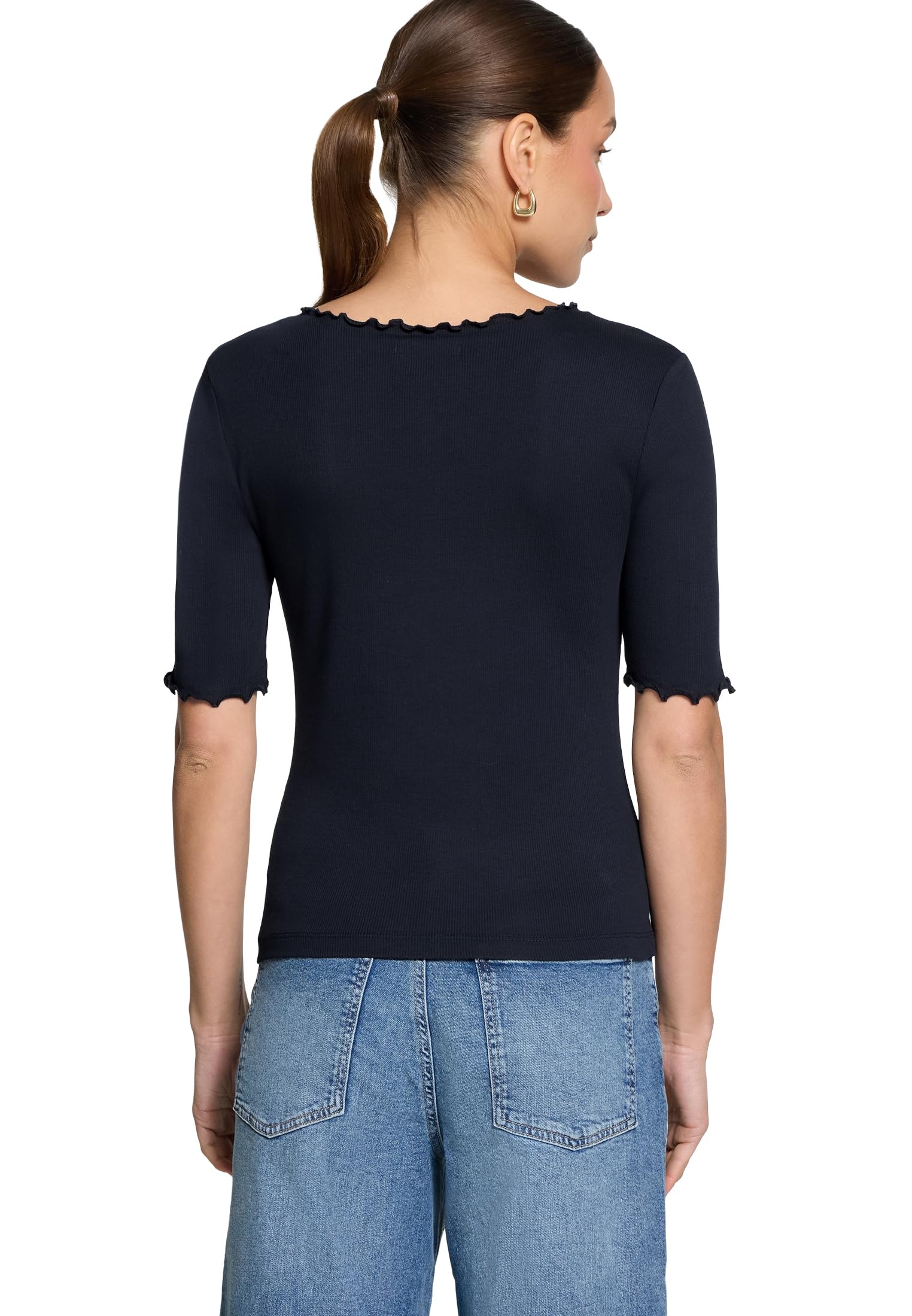 zero Halbarm-Shirt Raffung Gr.38 Bio-Baumwolle Schwarz