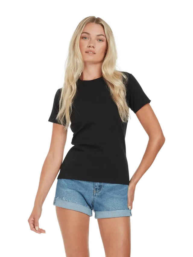 dna merch Interlock T-Shirt Damen schwarz Biobaumwolle
