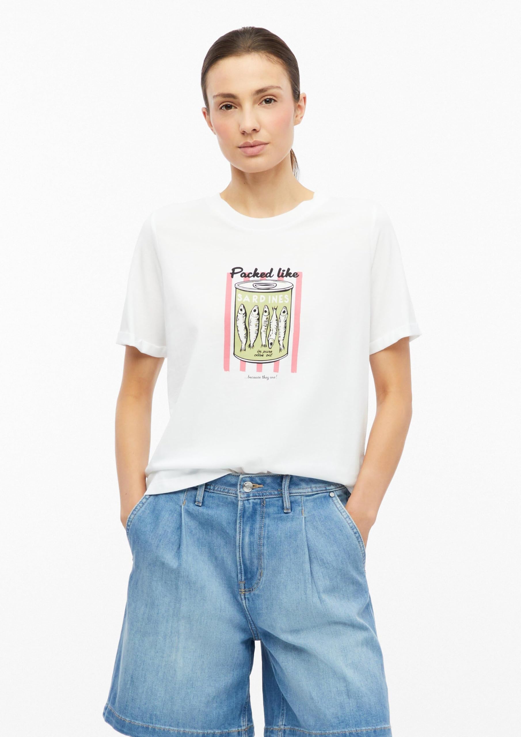 s.Oliver Red Label T-Shirt weiß Frontprint Baumwolle