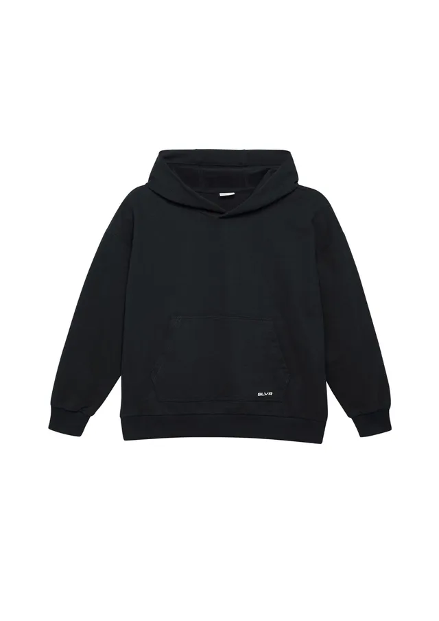 s.Oliver Oversized Hoodie Schwarz Schrift-Print Känguru