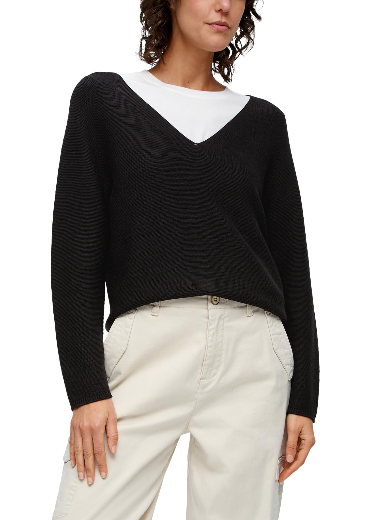 s.Oliver Junior Strickpullover V-Ausschnitt schwarz Baumwolle