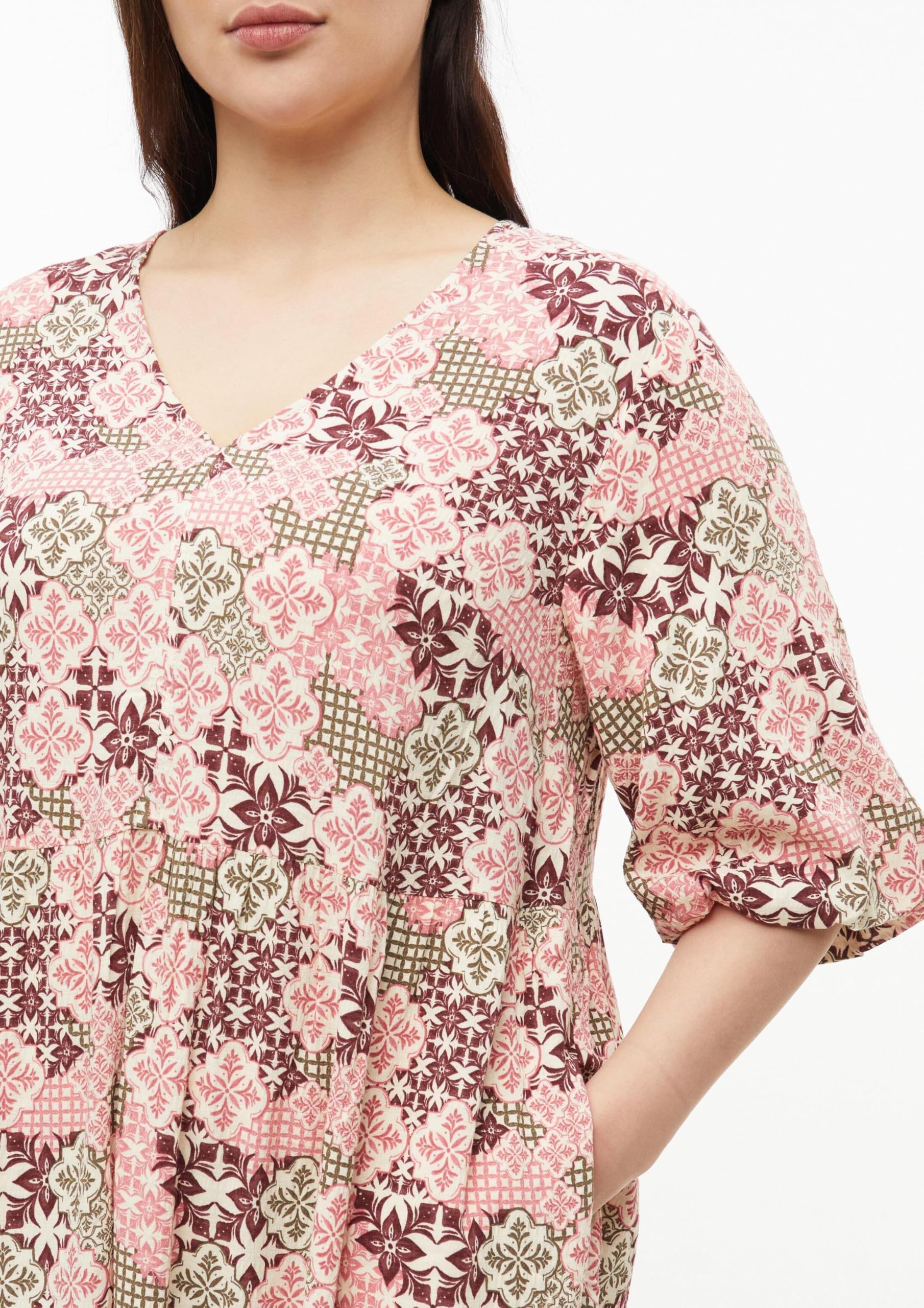 s.Oliver Red Label Kleid V-Ausschnitt Puffärmel Gr.50 Print