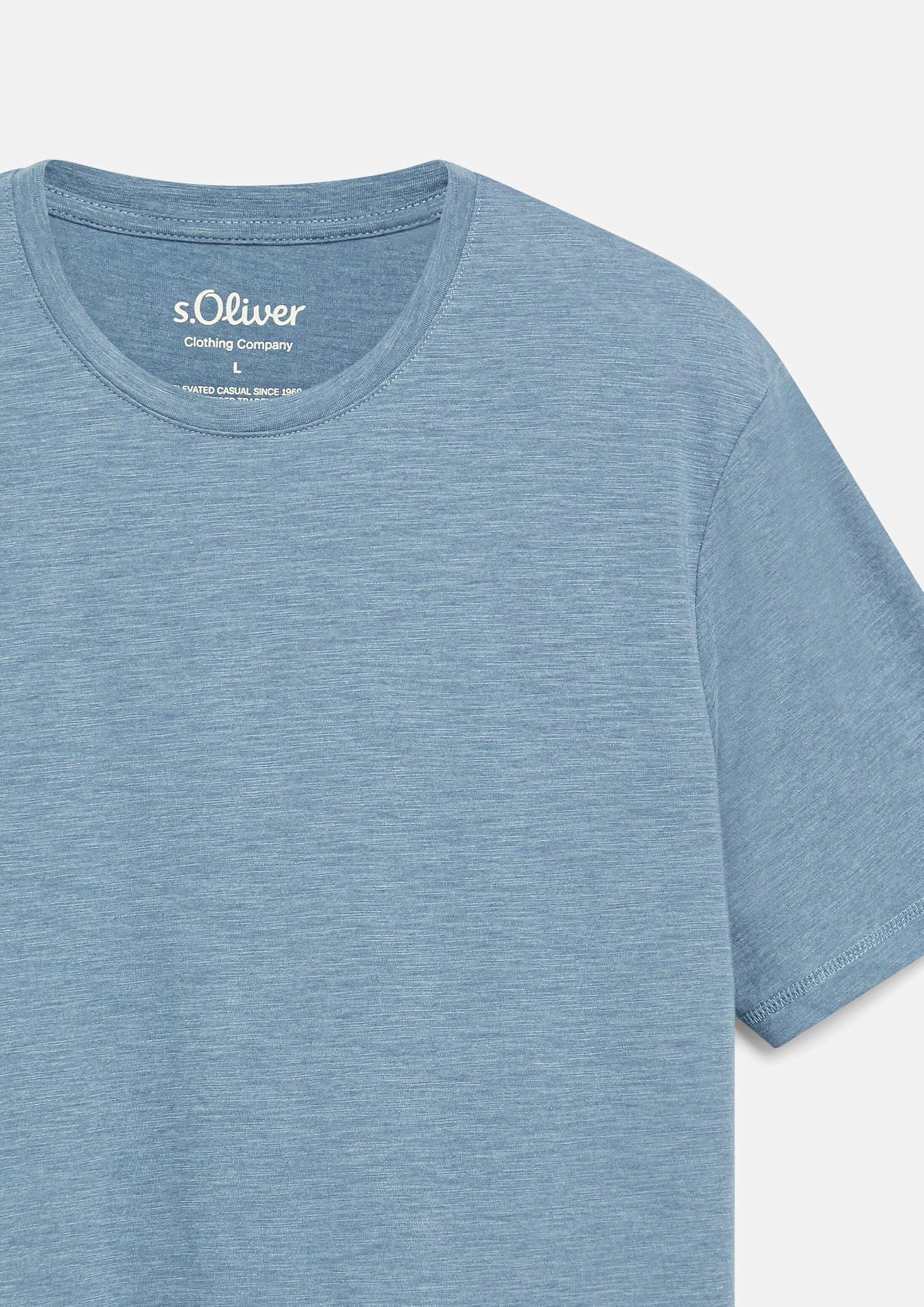 s.Oliver T-Shirt V-Ausschnitt Baumwollmix Blau Regular