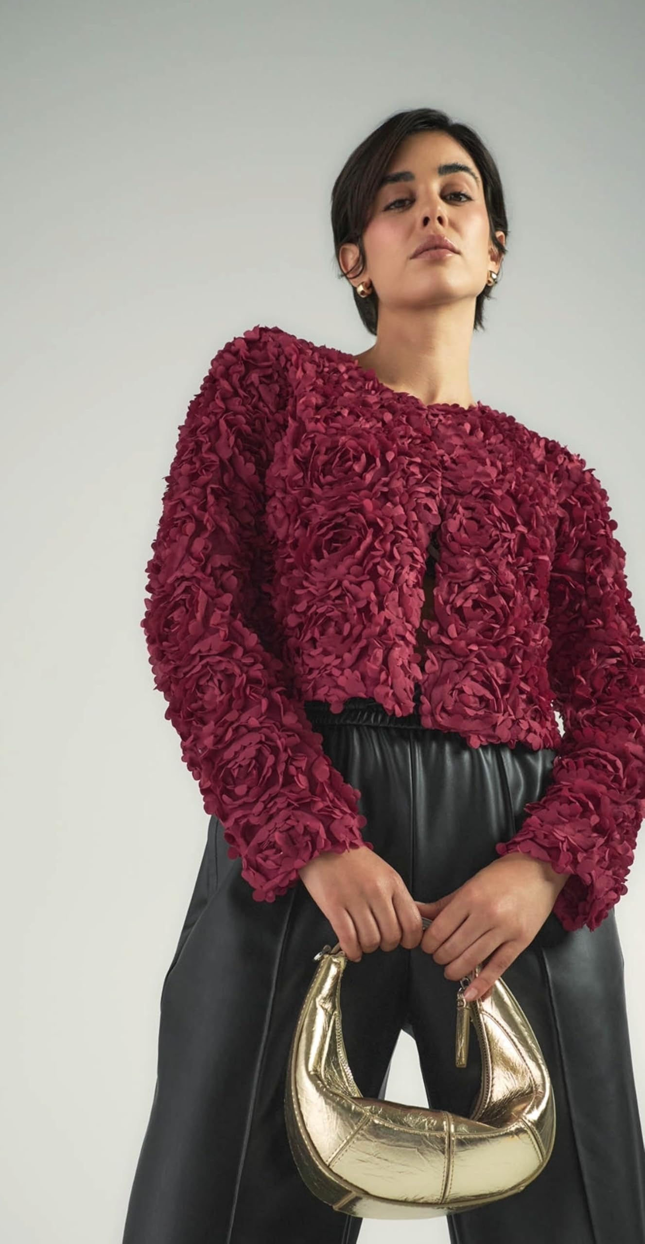 zero Bolero-Jacke mit 3D Blumen Cabernet Gr. 40 kurz