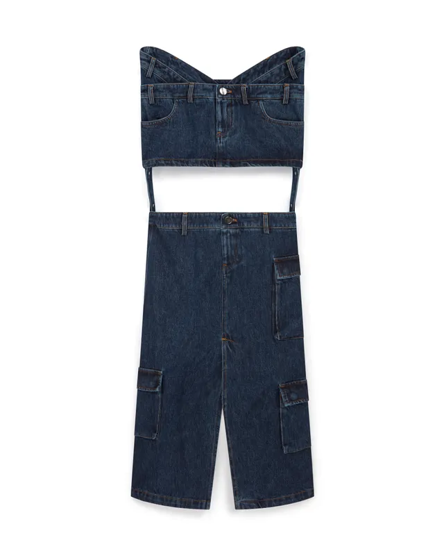 Mowalola City Dungaree Skirt Maxirock Grau Denim