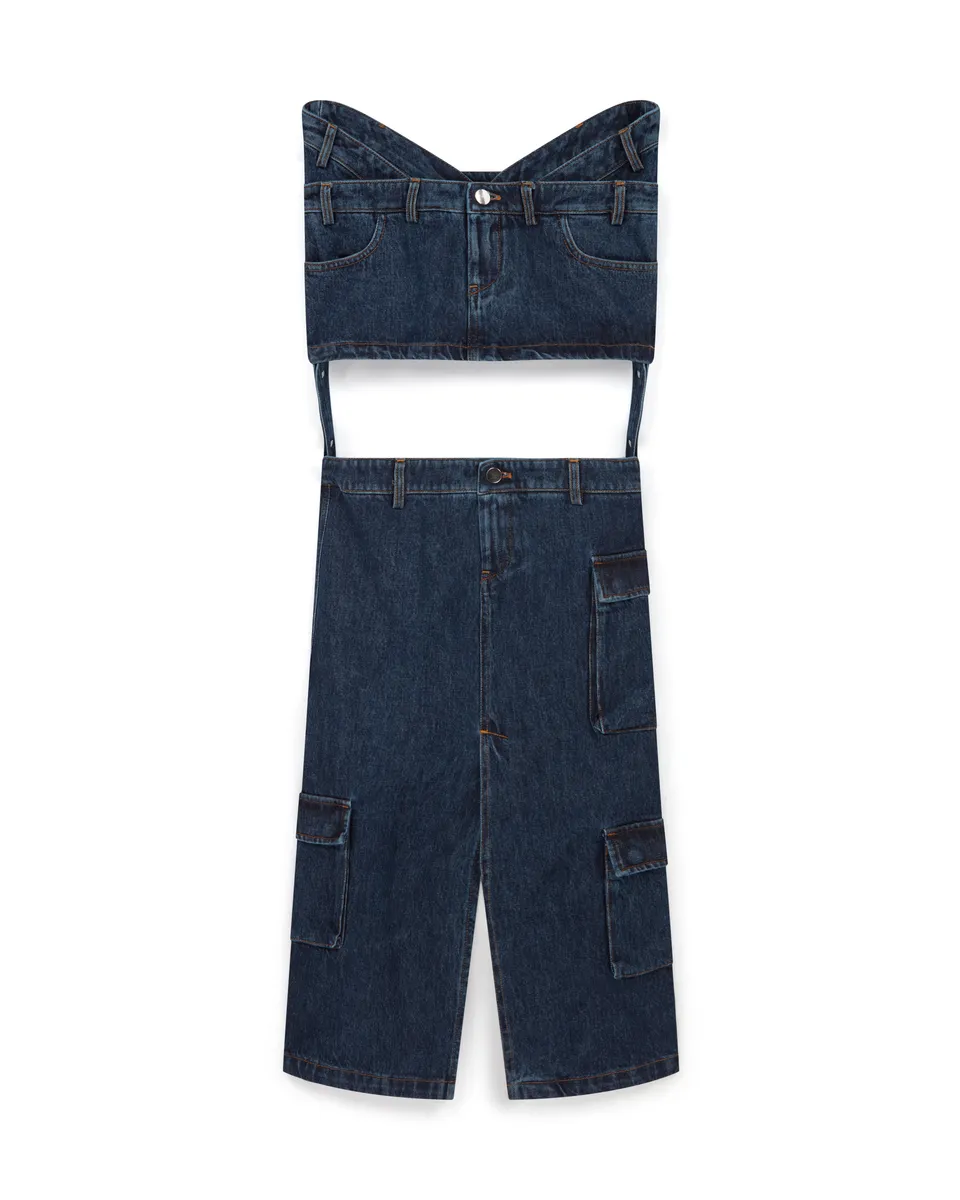 Mowalola City Dungaree Skirt Maxirock Grau Denim