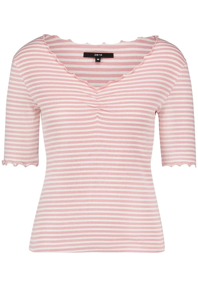 zero Halbarm-Shirt mit Raffung Gr.38 Rosé/Cream