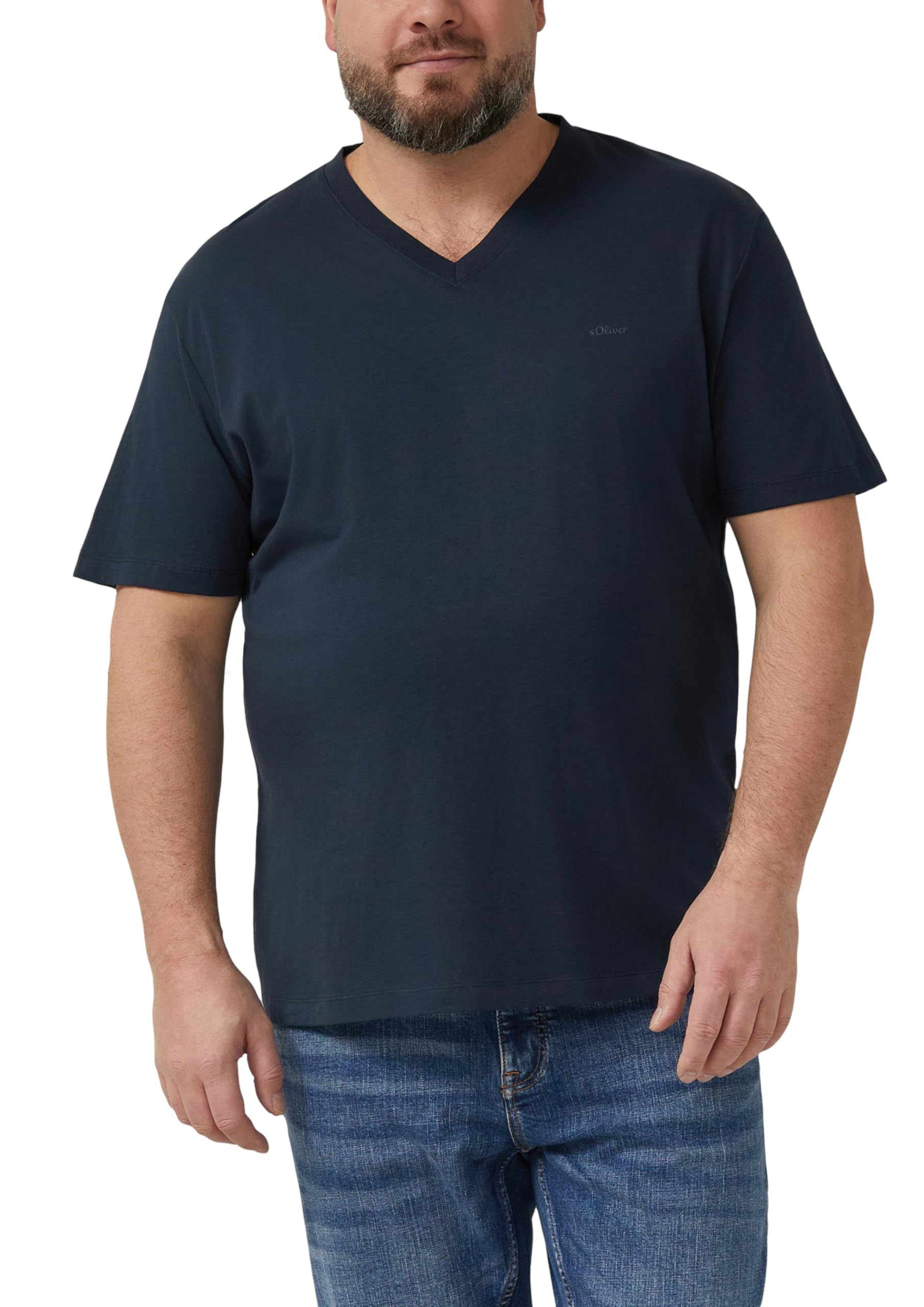 s.Oliver T-Shirt V-Neck Logo-Print weiß 5XL Baumwolle