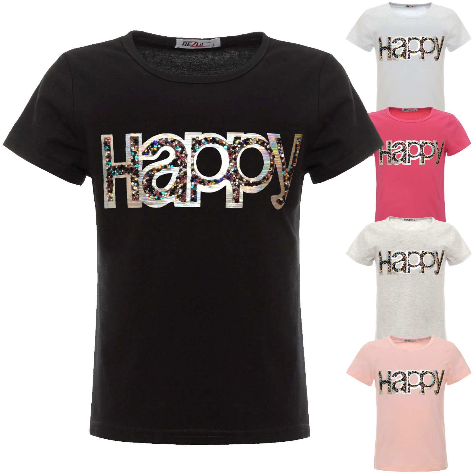 BEZLIT Mädchen T-Shirt Smile Glitzer Grau Baumwolle
