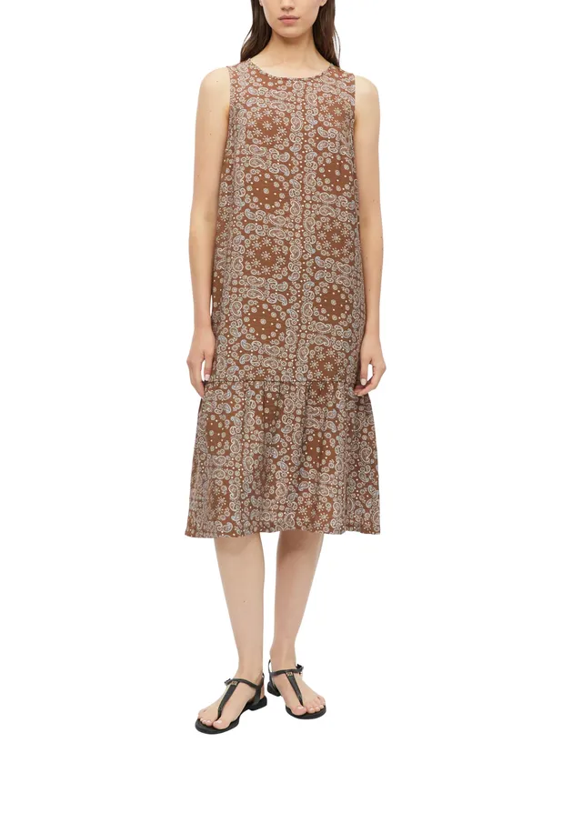 s.Oliver Red Label Kleid mit All-Over-Print und Raffung karamell