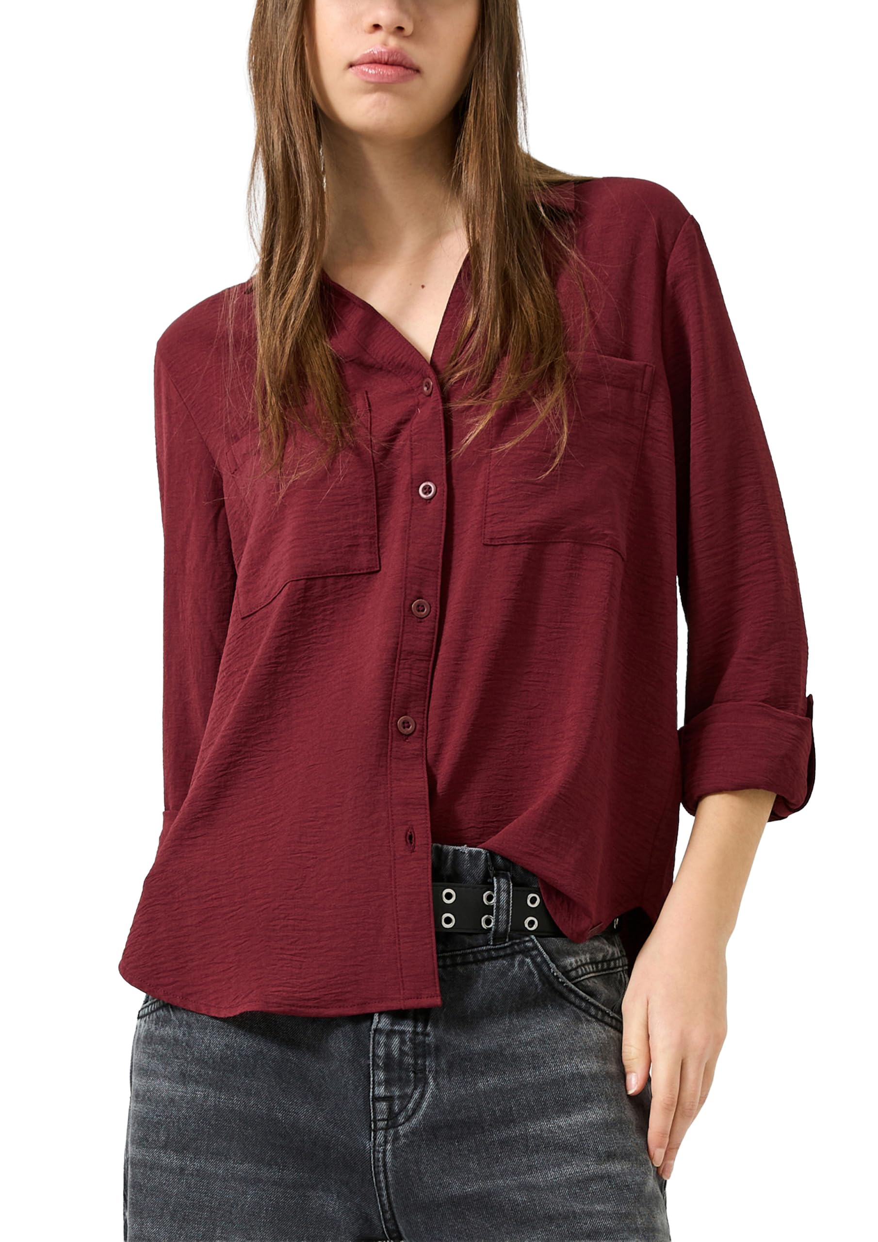 s.Oliver QS Bluse mit Turn-up Langarm Brusttaschen strukturiert