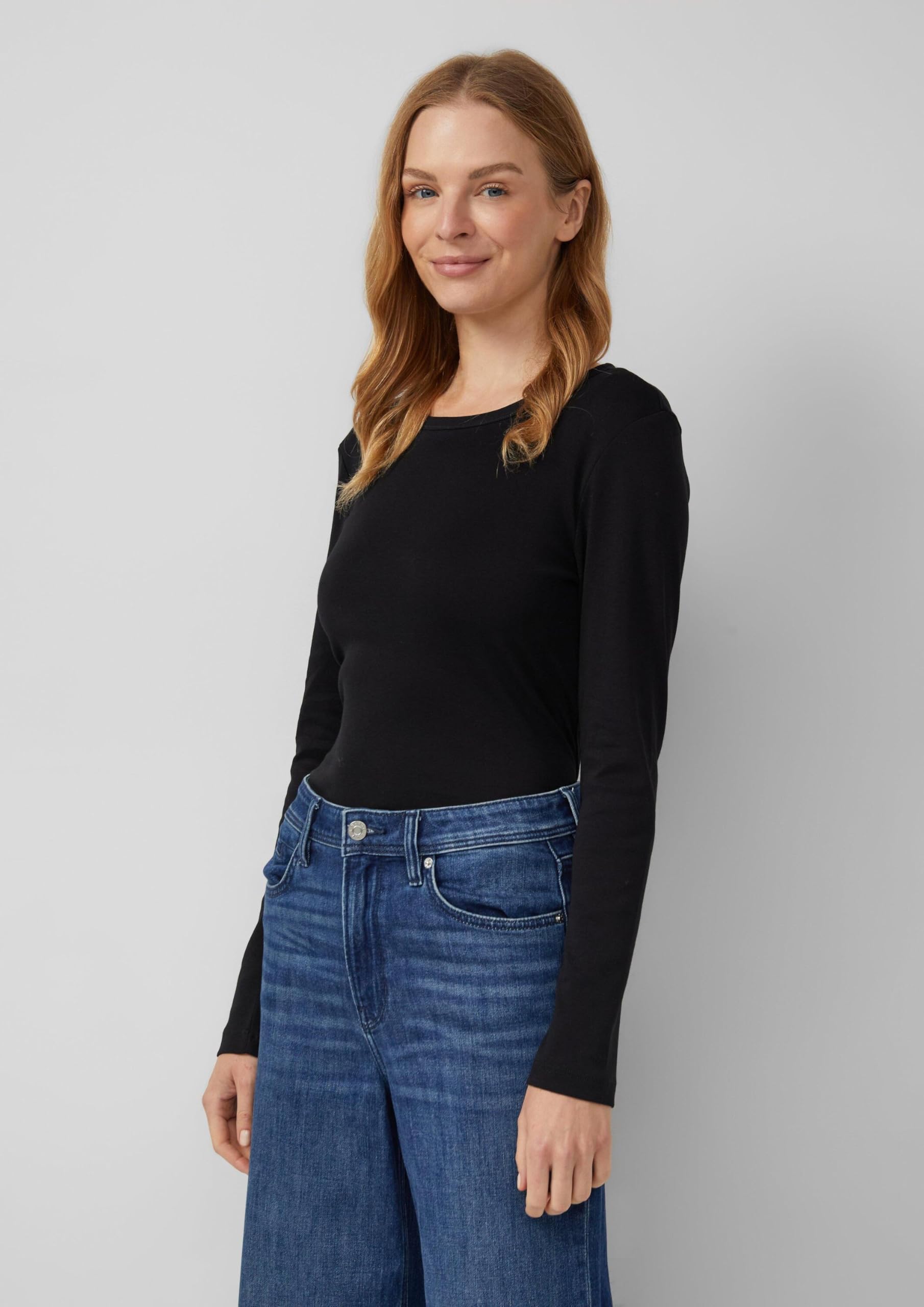 s.Oliver Slim-Fit Longsleeve 2er-Pack Schwarz gerippt