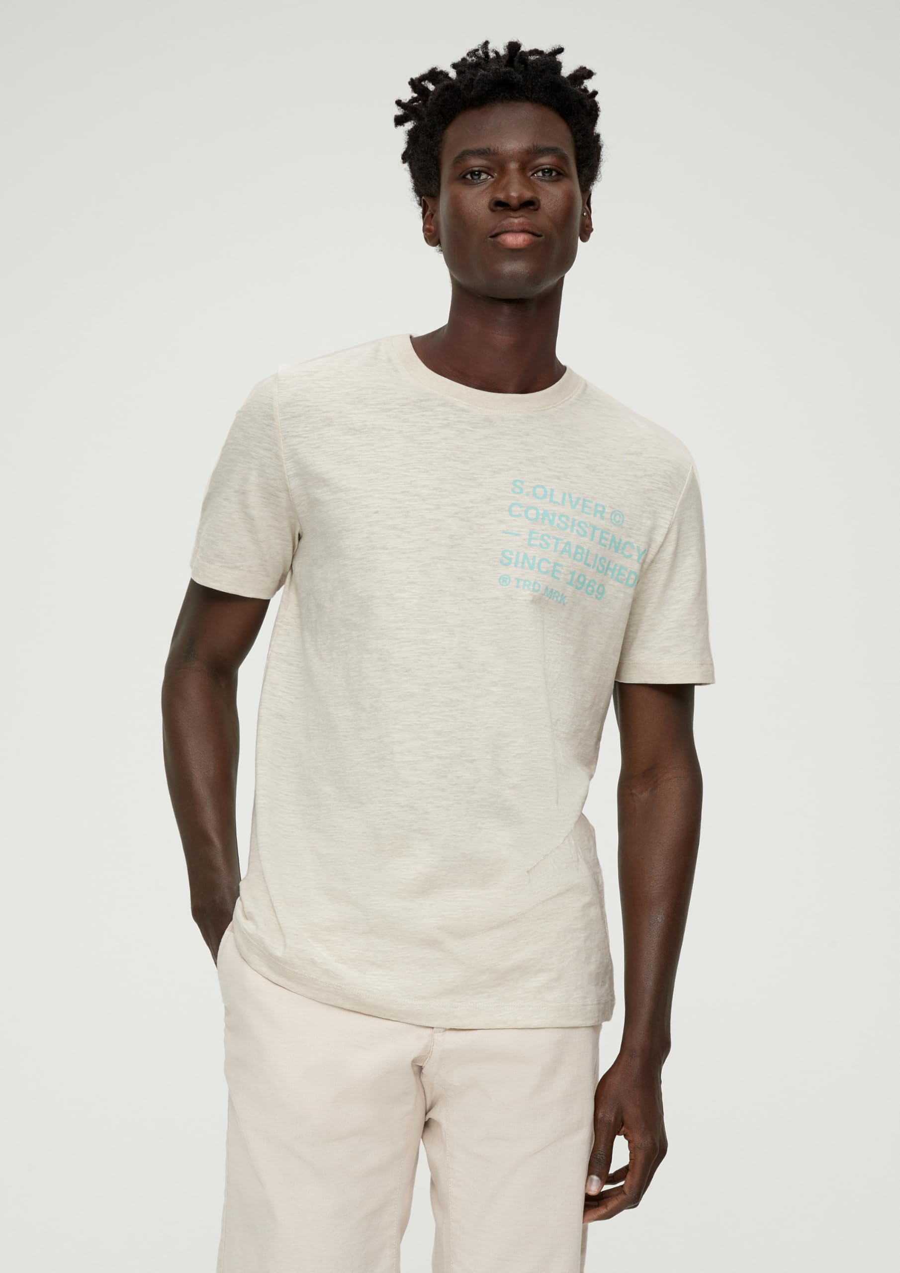 s.Oliver Frontprint T-Shirt M ecru meliert