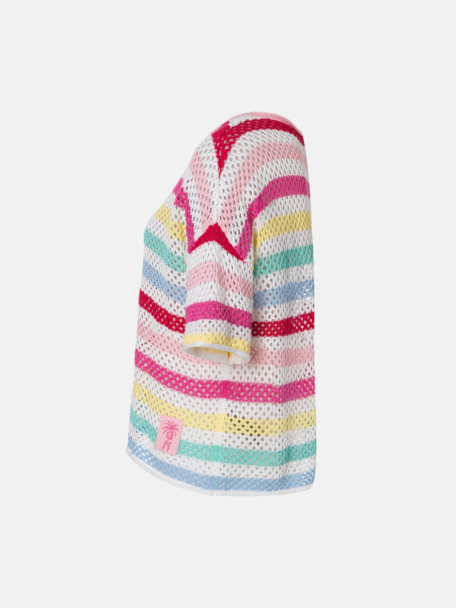 Lieblingsstück AriadneL Kurzarm-Pullover Lochstrick Streifen