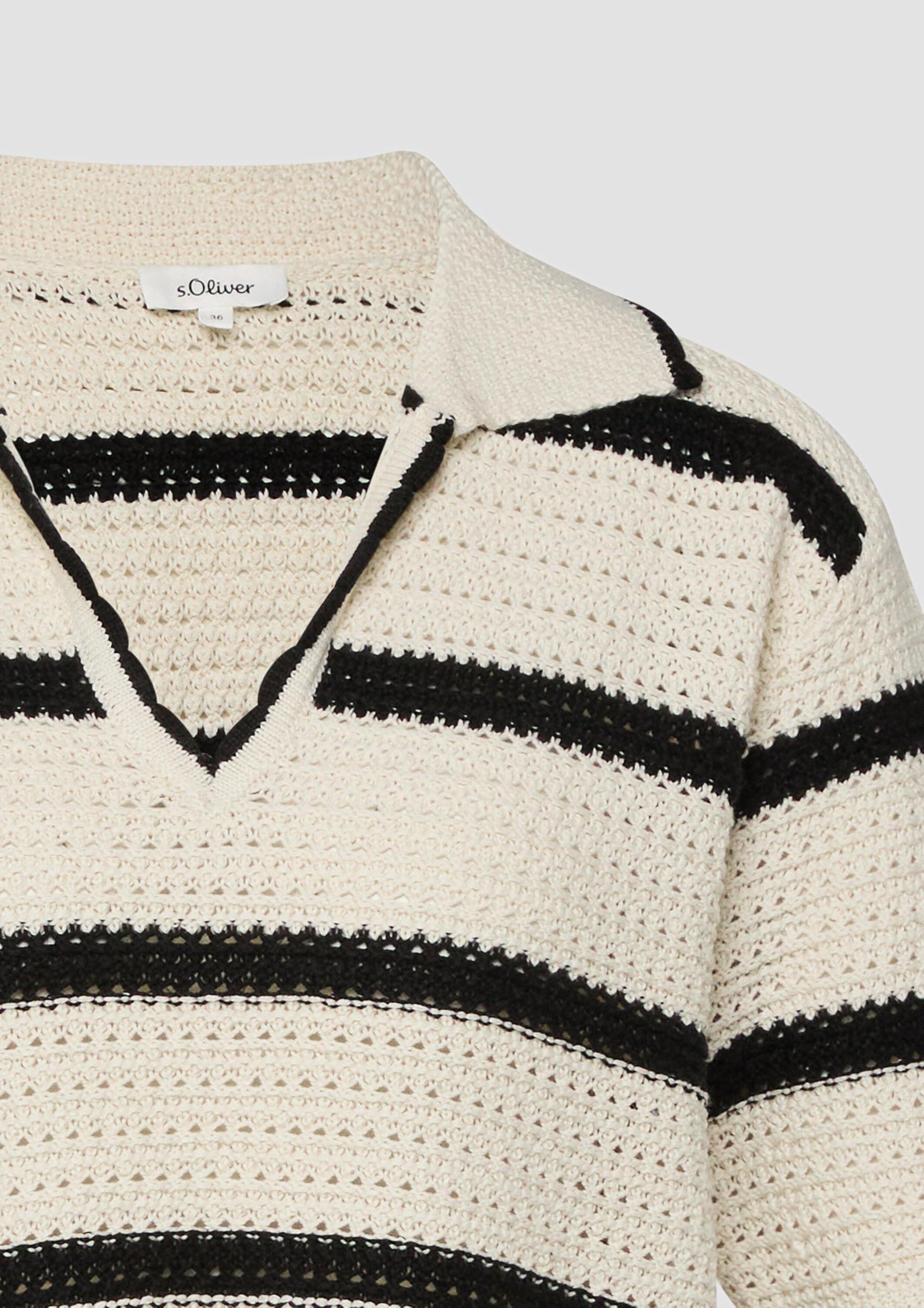 s.Oliver Red Label Strickpolo V-Ausschnitt helles Beige Relaxed Fit