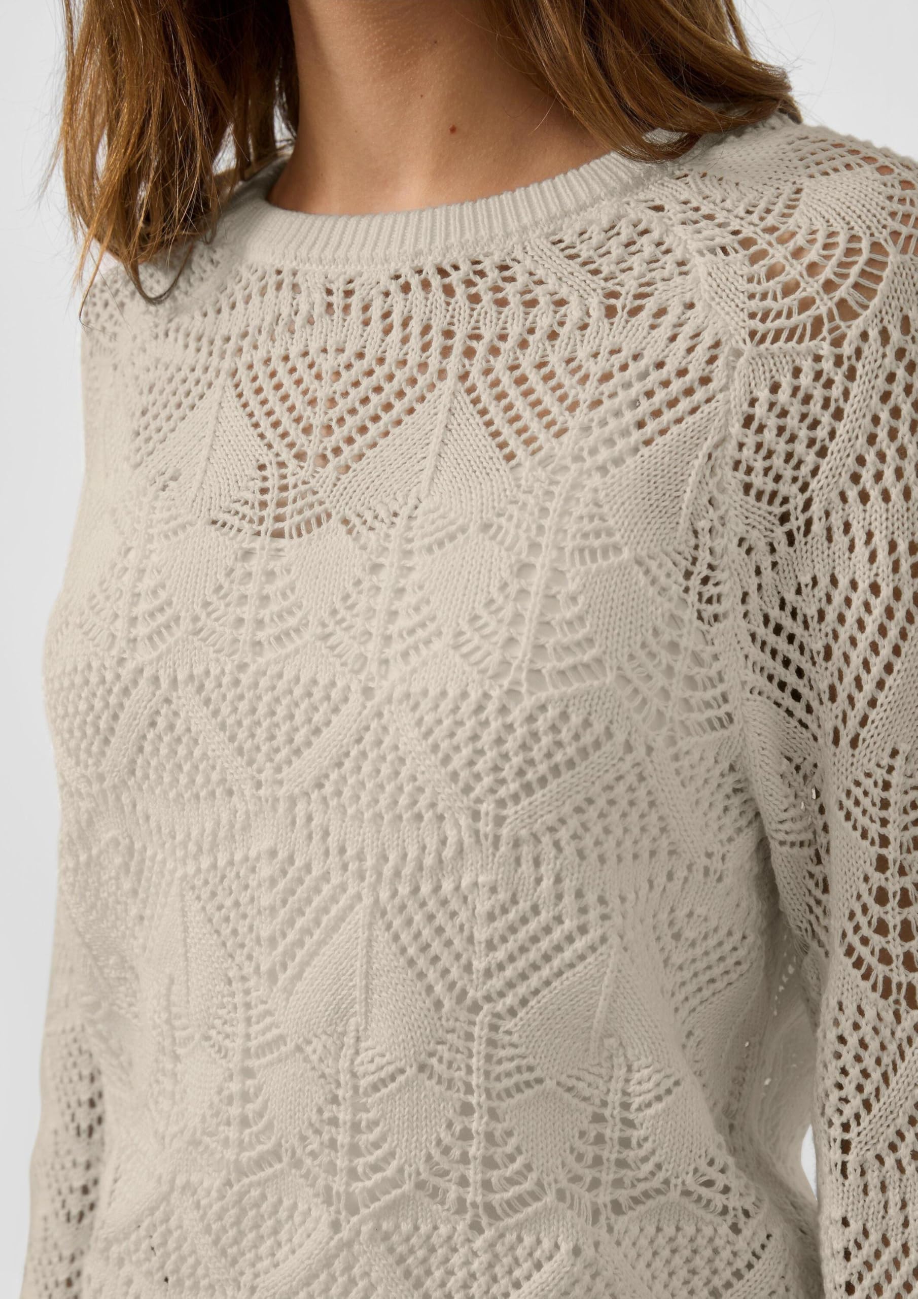 QS by s.Oliver Baumwollpullover Ajourmuster olivgrün