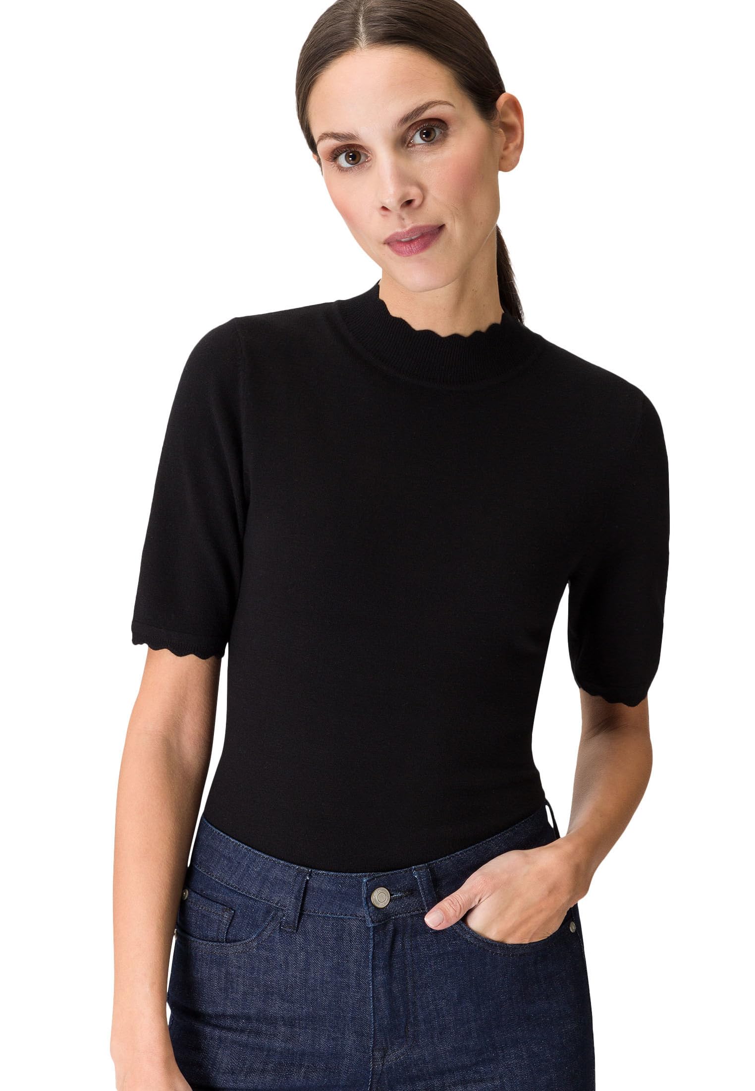 zero Strickpullover mit Wellenkante Pullover Black Beauty 34